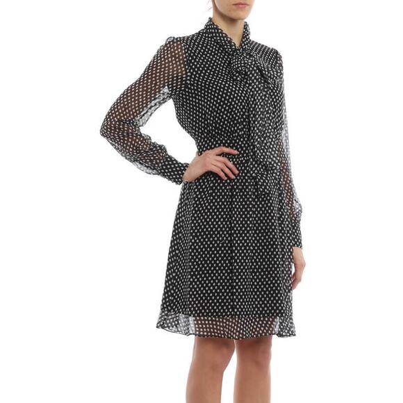 Diane von Furstenberg Arabella Polka Dot Sheer Sleeve Shirt Mini Dress Black 4 - Picture 1 of 6